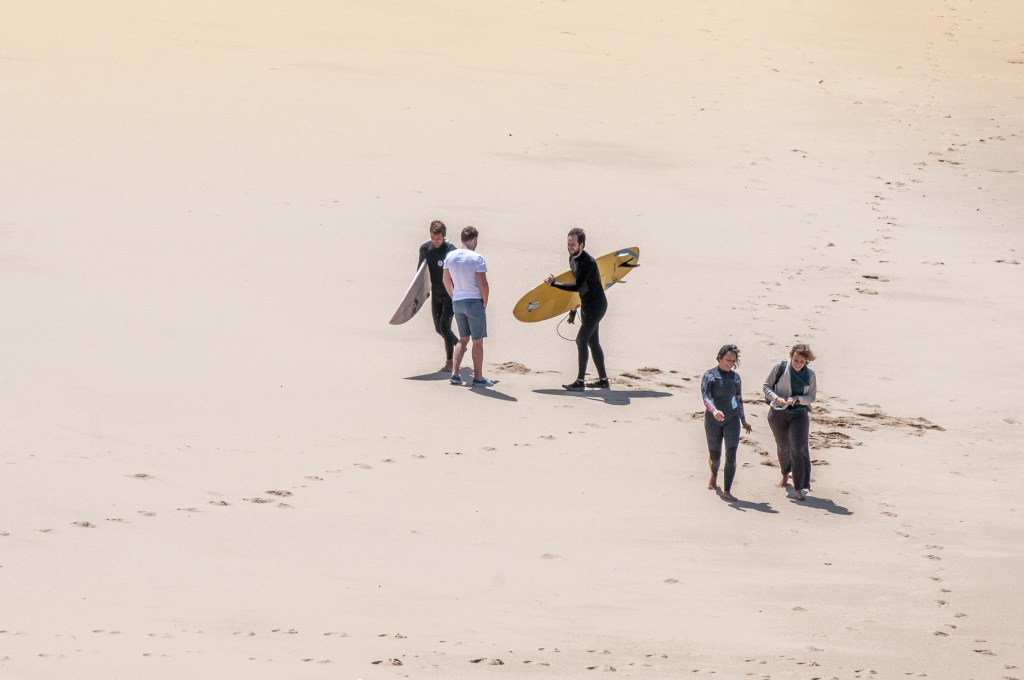 Surfers socializing
